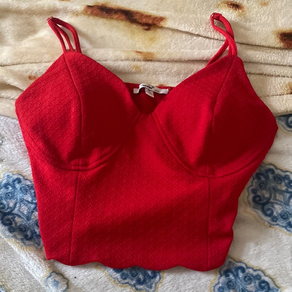 Red spaghetti strap crop top